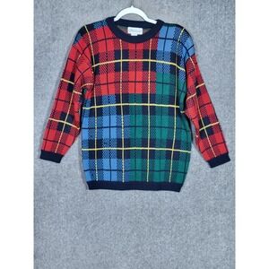 Vintage Silvercord Sweater Womens Size Medium Plaid‎ Knit Long Sleeve Pullover